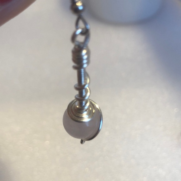 Rose quartz dangle wire wrap earrings handmade 2” - Picture 4 of 6